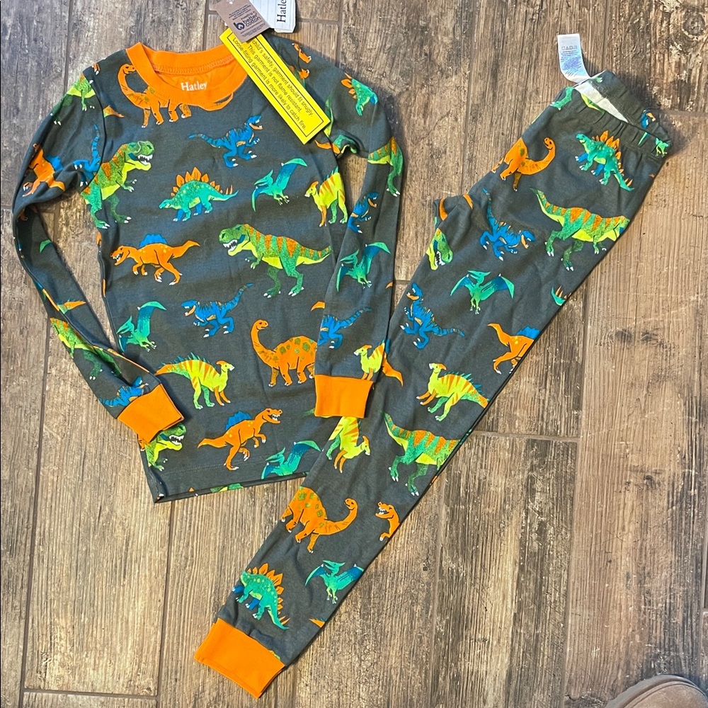 Hatley Kids Dinosaur Pajama Set - Gray with Orange Accents